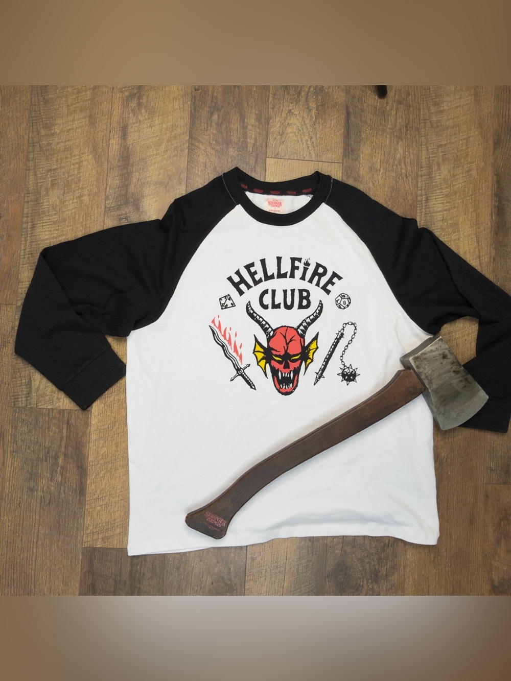 Stranger Things Hellfire Club Shirt XL & Official Prop Axe Cosplay Set Netflix